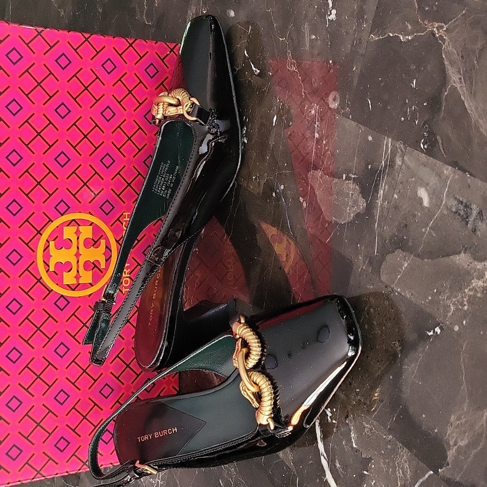 NIB$378 Tory Burch Jessa Horse-Bit Chain Point Toe Slip-On Slingback Pumps 5 - Picture 7 of 16